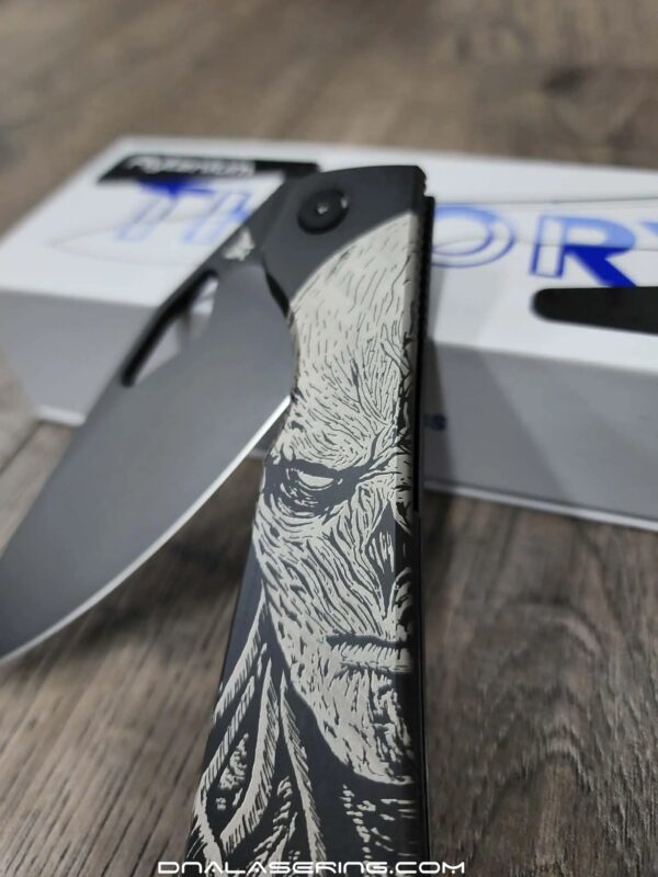 Flytanium Theory “Vecna” – Deep Laser Engraved Knife – Black DLC Finish