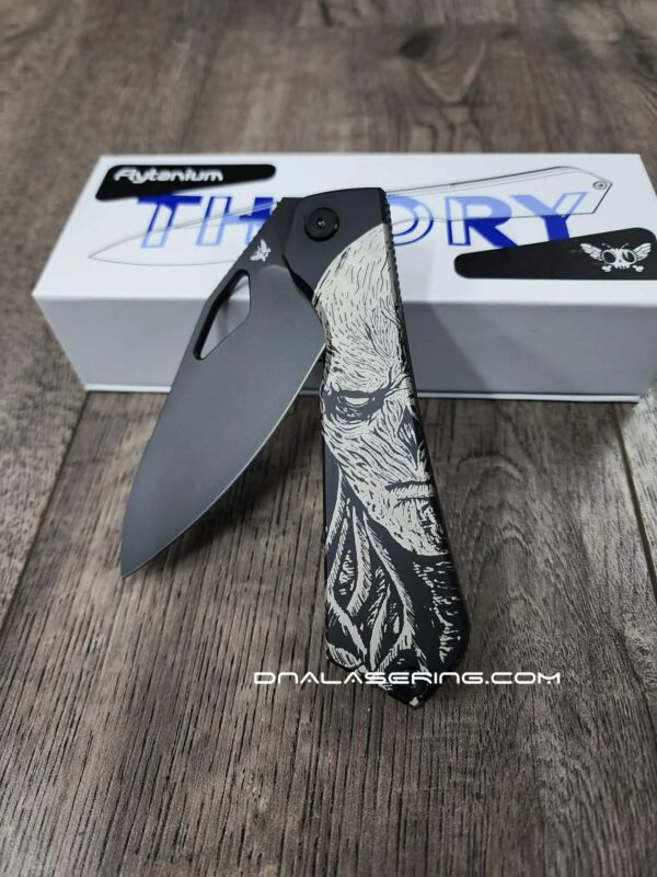 Flytanium Theory “Vecna” – Deep Laser Engraved Knife – Black DLC Finish