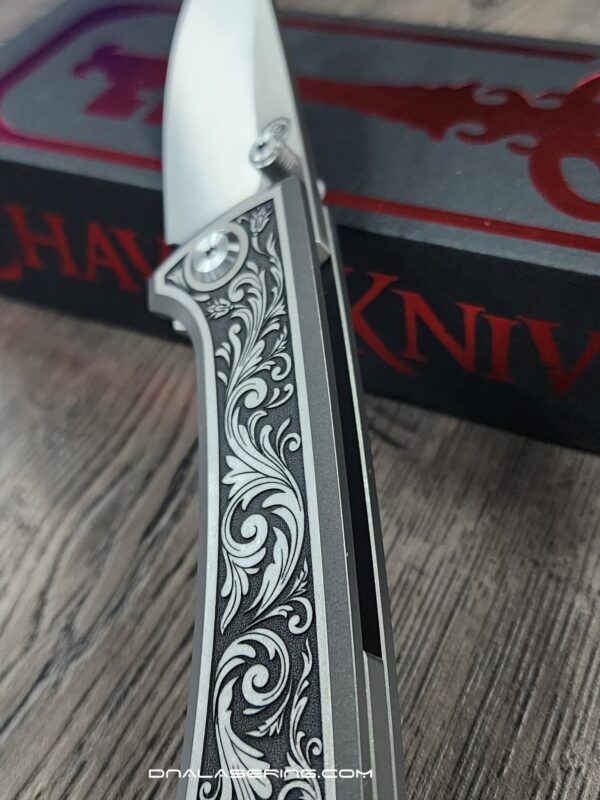 Chaves RCK9 Custom Engraved Titanium Knife – Deep Scrollwork – New In Box - EDC