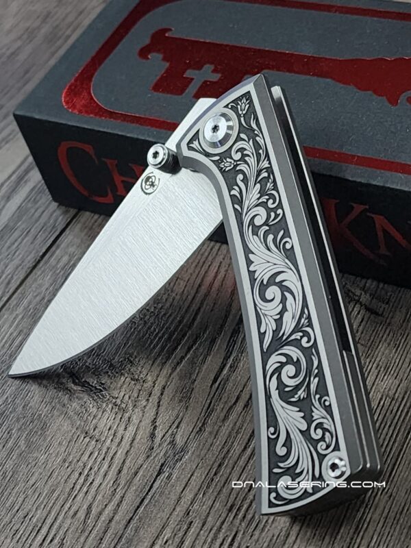 Chaves RCK9 Custom Engraved Titanium Knife – Deep Scrollwork – New In Box - EDC