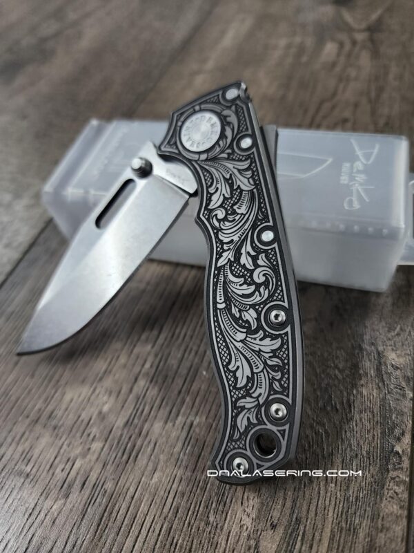 Demko AD 20.5 Shark Lock - Custom Scroll - Laser Engraved Titanium Scales - EDC Gear - Complete Knife