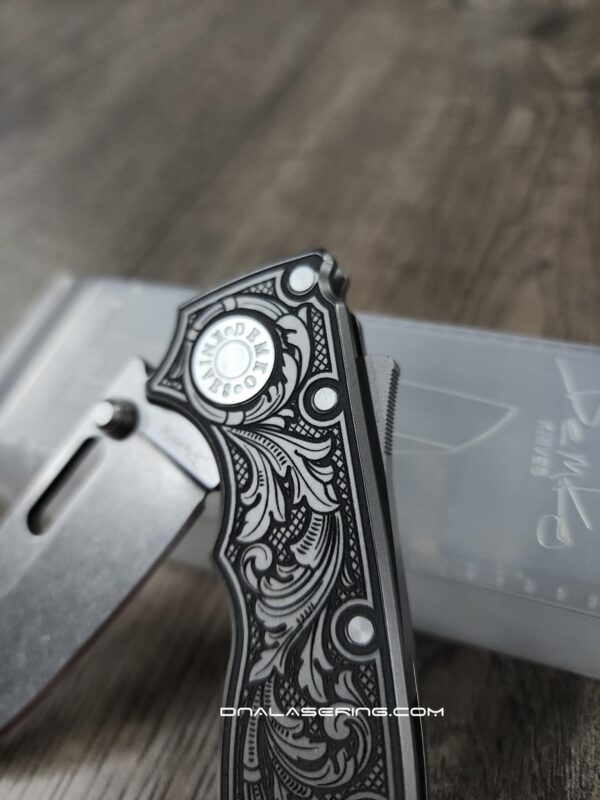 Demko AD 20.5 Shark Lock - Custom Scroll - Laser Engraved Titanium Scales - EDC Gear - Complete Knife