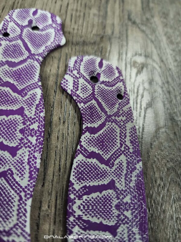 Spyderco PM2 Loop Scales - Laser Engraved Snakeskin Pattern - Aluminum Nebula Purple Scales - Flytanium Gear - Knife & Hardware Optional