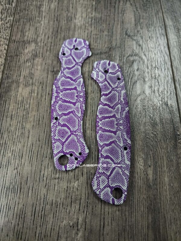 Spyderco PM2 Loop Scales - Laser Engraved Snakeskin Pattern - Aluminum Nebula Purple Scales - Flytanium Gear - Knife & Hardware Optional