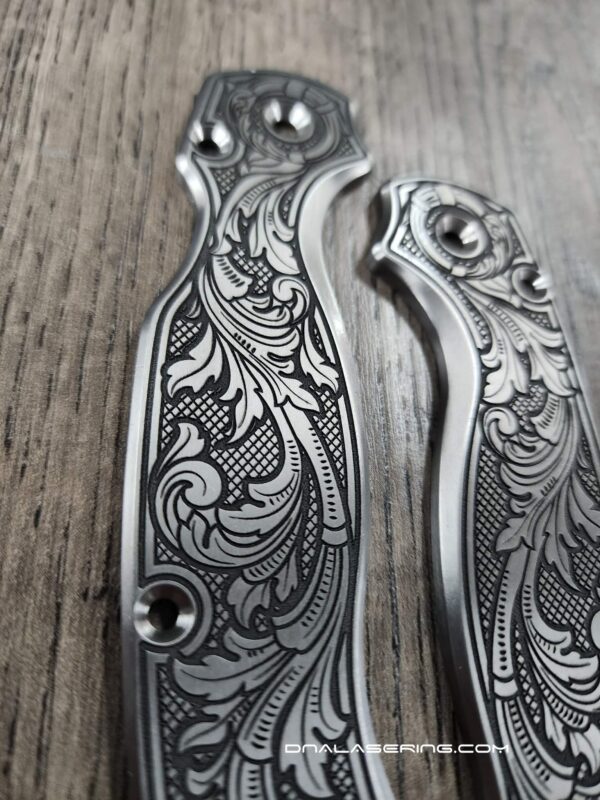Spyderco PM2 TI - Custom Scroll - Relief Engraved Titanium Knife Scales - EDC Gear - Knife & Hardware Optional
