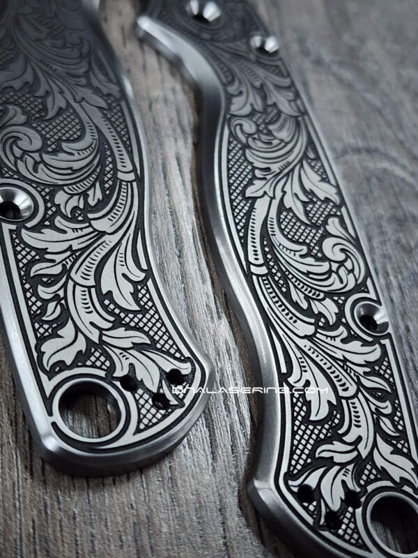 Spyderco PM2 TI - Custom Scroll - Relief Engraved Titanium Knife Scales - EDC Gear - Knife & Hardware Optional