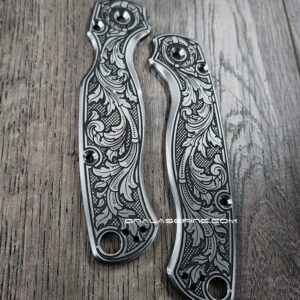 Spyderco PM2 TI - Custom Scroll - Relief Engraved Titanium Knife Scales - EDC Gear - Knife & Hardware Optional