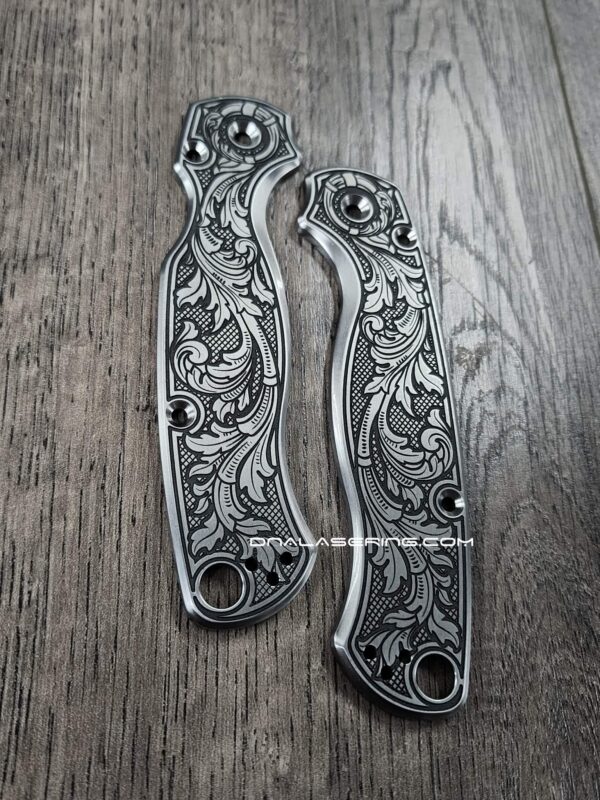 Spyderco PM2 TI - Custom Scroll - Relief Engraved Titanium Knife Scales - EDC Gear - Knife & Hardware Optional