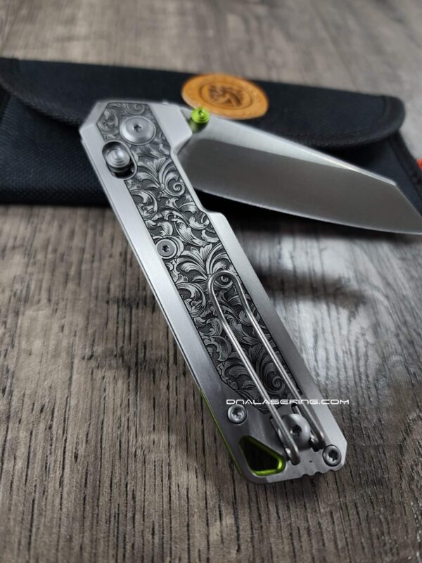 Vosteed Parallel Crossbar Lock Knife - Custom Relief Scroll Laser Engraved - Titanium Scales - Complete Knife