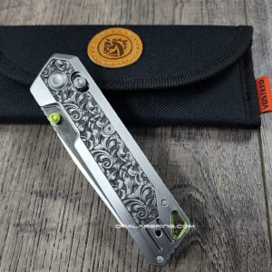 Vosteed Parallel Crossbar Lock Knife - Custom Relief Scroll Laser Engraved - Titanium Scales - Complete Knife