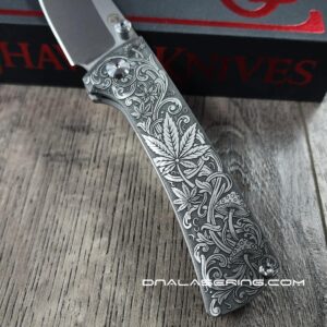 Chaves RCK9 Custom Engraved Titanium Knife – Relief Engraved Cannabis & Mushroom Scroll Design – New In Box