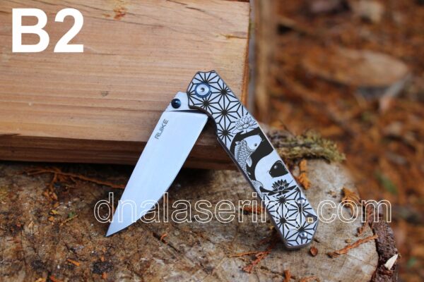 Koi - Yin Yang - Ruike P801 -Fiber Laser Deep Engraved - EDC Gear - Complete Knife