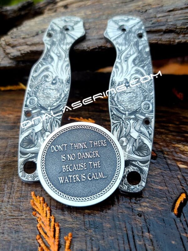 Kraken VS Pirate Ship - Deep Laser Engraved Titanium Coin - Polished Finish