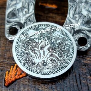 Kraken VS Pirate Ship - Deep Laser Engraved Titanium Coin - Polished Finish