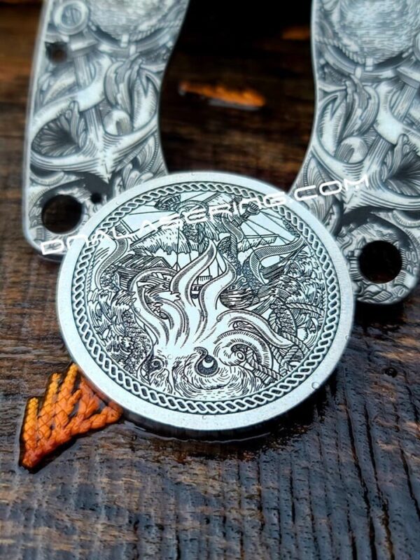 Kraken VS Pirate Ship - Deep Laser Engraved Titanium Coin - Polished Finish