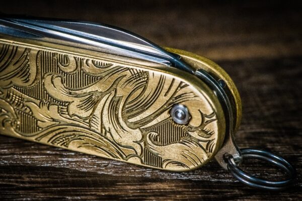 Victorinox Cadet - Customizable - NEW Relief Engraving Style - Brass Copper or Titanium Scales - Deep Laser Engraved Leaf Scroll - NIB - EDC