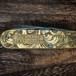 Victorinox Cadet - Customizable - NEW Relief Engraving Style - Brass Copper or Titanium Scales - Deep Laser Engraved Leaf Scroll - NIB - EDC