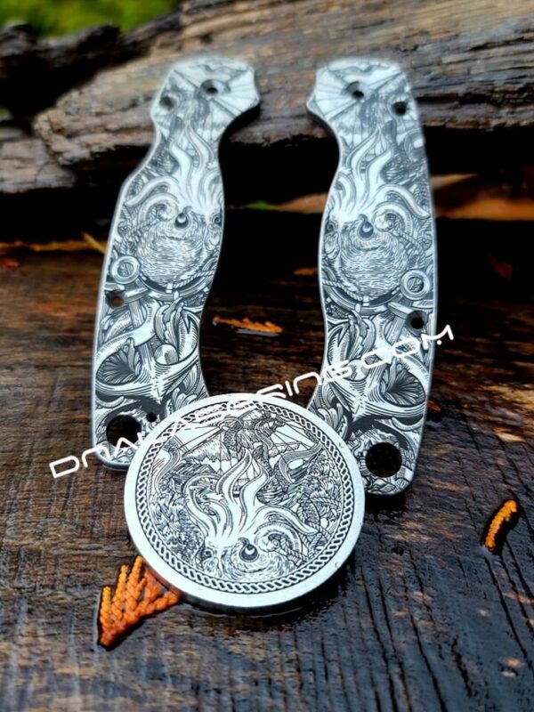 Kraken VS Pirate Ship - Deep Laser Engraved Titanium Coin - Polished Finish