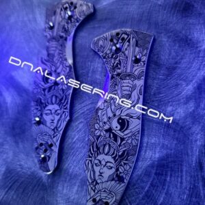 Yin-Yang - Ancient Samurai & Geisha - Spyderco Yojimbo 2 - Deep Laser Engraved - Titanium Scales - EDC Gear *Knife Install Optional*