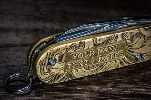 Victorinox Cadet - Customizable - NEW Relief Engraving Style - Brass Copper or Titanium Scales - Deep Laser Engraved Leaf Scroll - NIB - EDC