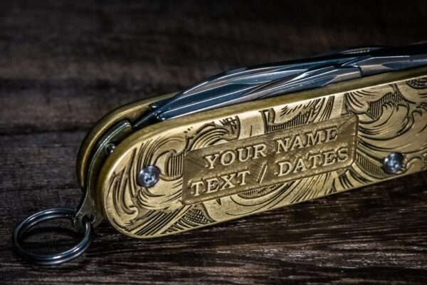 Victorinox Cadet - Customizable - NEW Relief Engraving Style - Brass Copper or Titanium Scales - Deep Laser Engraved Leaf Scroll - NIB - EDC