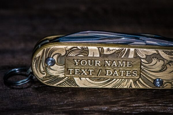 Victorinox Cadet - Customizable - NEW Relief Engraving Style - Brass Copper or Titanium Scales - Deep Laser Engraved Leaf Scroll - NIB - EDC