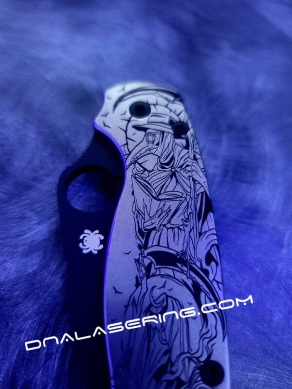 il_fullxfull.3506489865_1zoo-1.jpg Plague Doctor - Spyderco PM2 - Engraved PM2 Titanium Knife Scales - Paramilitary 2 EDC - Knife & Hardware Optional Flytanium Gear