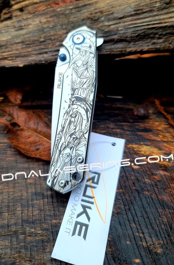 Plague Doctor - Ruike P801 - Fiber Laser Deep Engraved - EDC Gear - Complete Knife