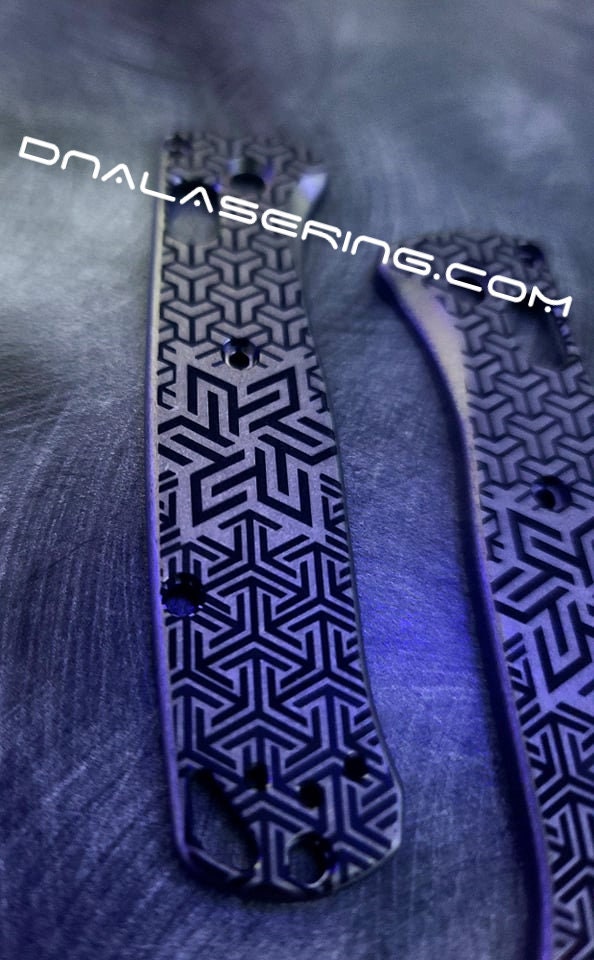 Geometric Trio - MINI Benchmade Bugout - Deep Laser Engraved Titanium Scales - EDC Gear *Scales Only*