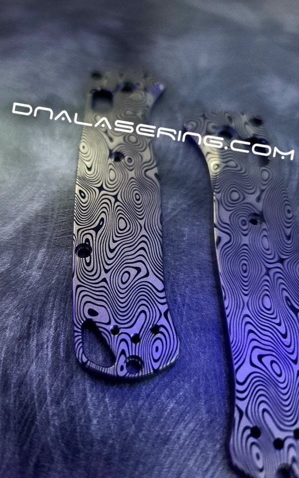 Damascus Pattern - Benchmade Bugout - Deep Laser Engraved Titanium Scales - Flytanium Gear *Scales/ Knife Handles Only*