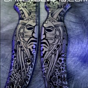 Spyderco Shaman - Ancient Shaman Mask & Symbols - Deep Laser Engraved Titanium Scales - EDC Gear *Scales Only*