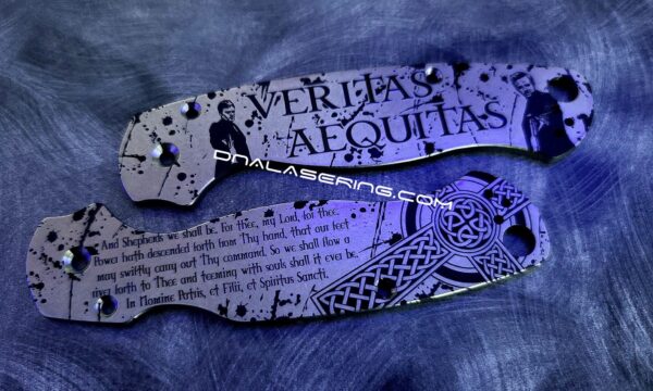 Boondock Saints - Spyderco PM2 - Fiber Laser Deep Engraved - Titanium Knife Scales - Flytanium Gear - Knife & Hardware Optional