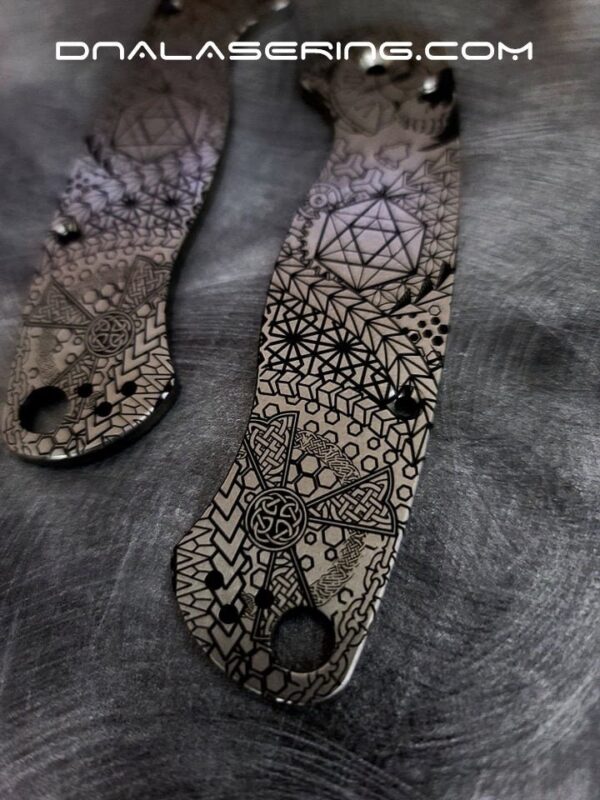 Celtic Cross - Geometric - Skull - Spyderco PM2 - Engraved PM2 Titanium Knife Scales - EDC Gear - Knife & Hardware Optional Flytanium Gear