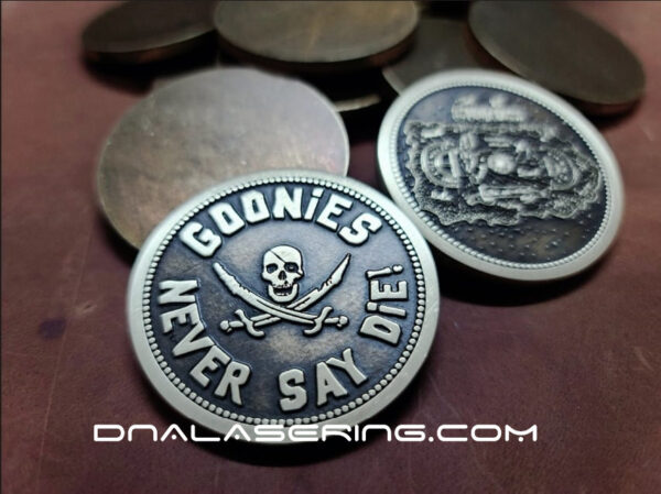 Goonies Doubloon - Deep Laser Engraved Brass Coin - Polished and Aged Finish