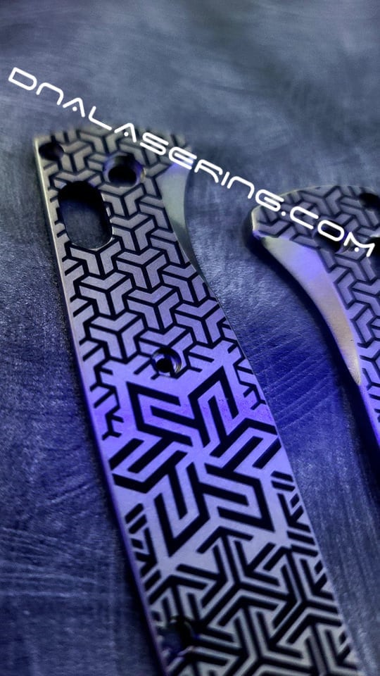 Geometric Trio - Benchmade Bugout TI - Deep Laser Engraved Titanium Scales - EDC Gear *Scales Only*