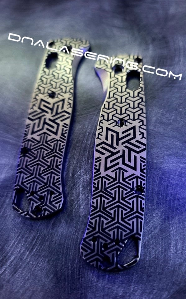 Geometric Trio - Benchmade Bugout TI - Deep Laser Engraved Titanium Scales - EDC Gear *Scales Only*