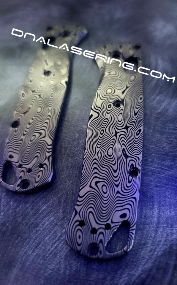 Damascus Pattern - Benchmade Bugout - Deep Laser Engraved Titanium Scales - Flytanium Gear *Scales/ Knife Handles Only*