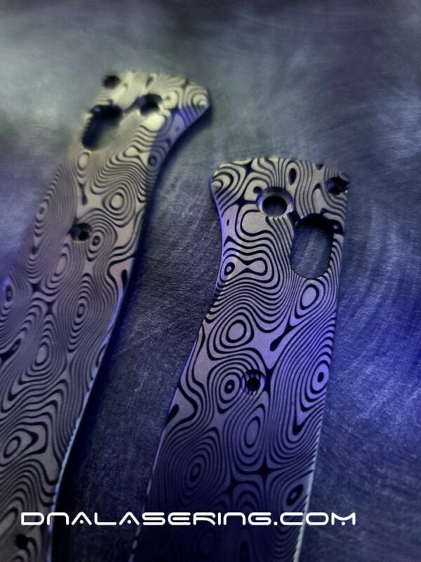 Damascus Pattern - Benchmade Bugout - Deep Laser Engraved Titanium Scales - Flytanium Gear *Scales/ Knife Handles Only*