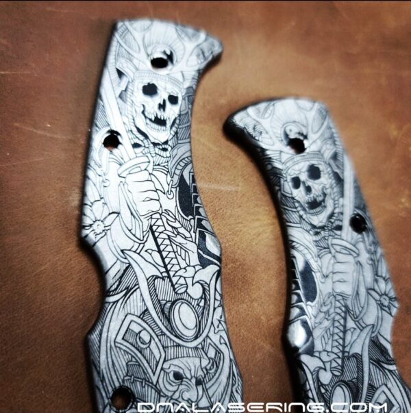 Spyderco Endura - Japanese Warrior - Samurai Skulls - Deep Laser Engraved Titanium Scales - EDC Gear *Scales Only*