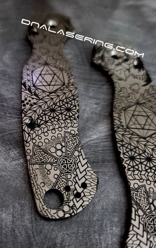 Celtic Cross - Geometric - Skull - Spyderco PM2 - Engraved PM2 Titanium Knife Scales - EDC Gear - Knife & Hardware Optional Flytanium Gear