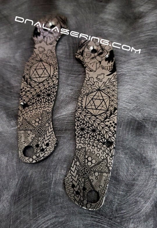Celtic Cross - Geometric - Skull - Spyderco PM2 - Engraved PM2 Titanium Knife Scales - EDC Gear - Knife & Hardware Optional Flytanium Gear