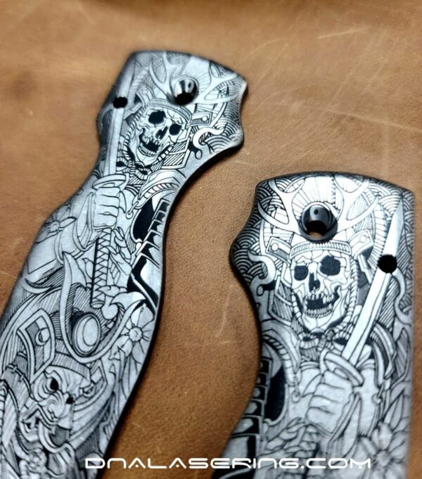 Spyderco Shaman - Japanese Warrior - Samurai Skulls - Deep Laser Engraved Titanium Scales - EDC Gear *Scales Only*