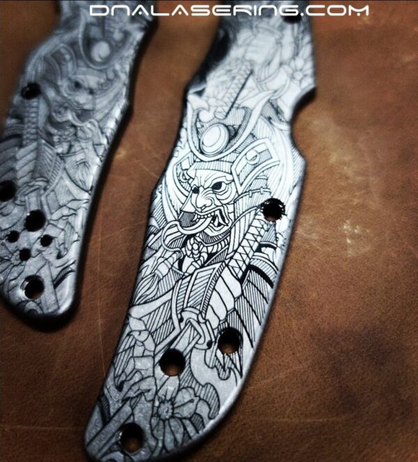 Spyderco Endura - Japanese Warrior - Samurai Skulls - Deep Laser Engraved Titanium Scales - EDC Gear *Scales Only*