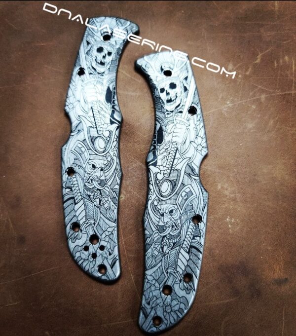Spyderco Endura - Japanese Warrior - Samurai Skulls - Deep Laser Engraved Titanium Scales - EDC Gear *Scales Only*
