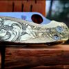 Leaf Scroll - Spyderco PM2 Lotus - NEW Relief Engraving Style - Deep Laser Engraved - Brass Knife Scales -Flytanium *Knife Install Optional*