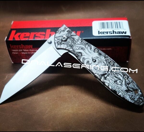 Kraken VS Pirate Ship - Kershaw Leek Framelock -Deep Fiber Laser Engraving - EDC Gear - Complete Knife