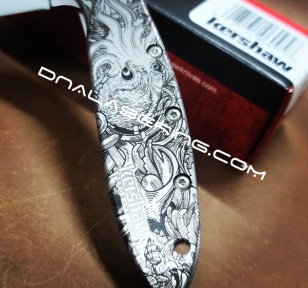 Kraken VS Pirate Ship - Kershaw Leek Framelock -Deep Fiber Laser Engraving - EDC Gear - Complete Knife