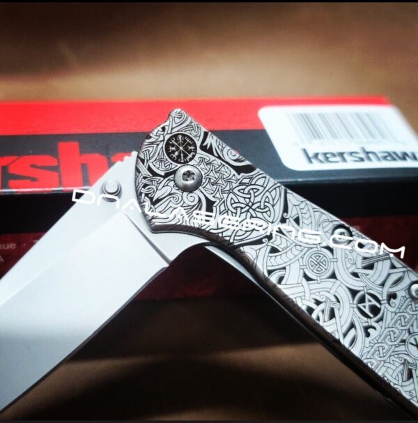 Viking Runes - Nordic Design - Kershaw Leek Framelock - Deep Fiber Laser Engraving - EDC Gear - Complete Knife