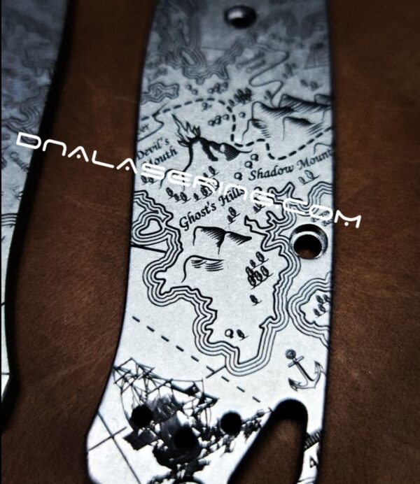 Treasure Map - Pirates - Benchmade Bugout - Deep Laser Engraved - Titanium Knife Scales - EDC Gear * Scales/handles ONLY*