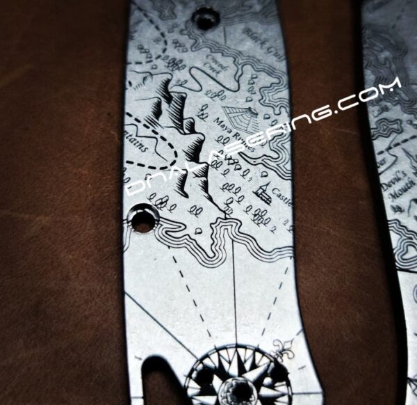 Treasure Map - Pirates - Benchmade Bugout - Deep Laser Engraved - Titanium Knife Scales - EDC Gear * Scales/handles ONLY*